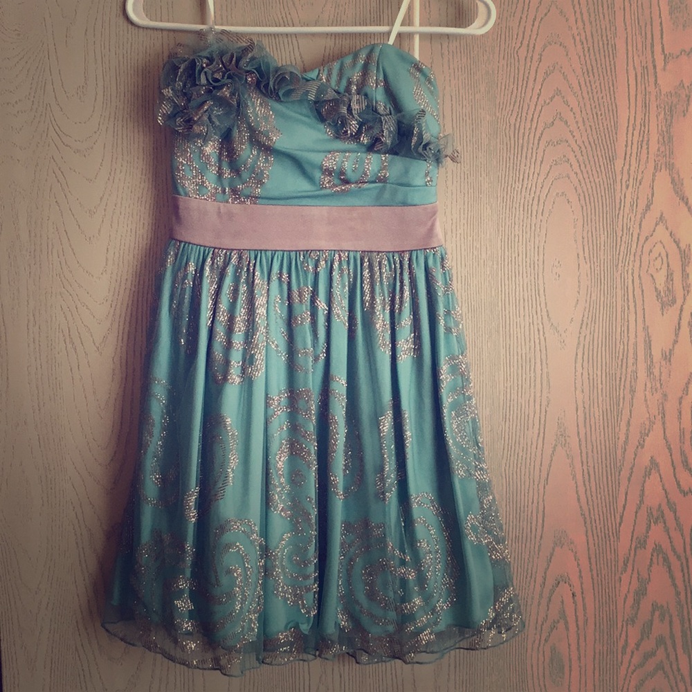 Turquoise and gold homecoming or cocktail dress
